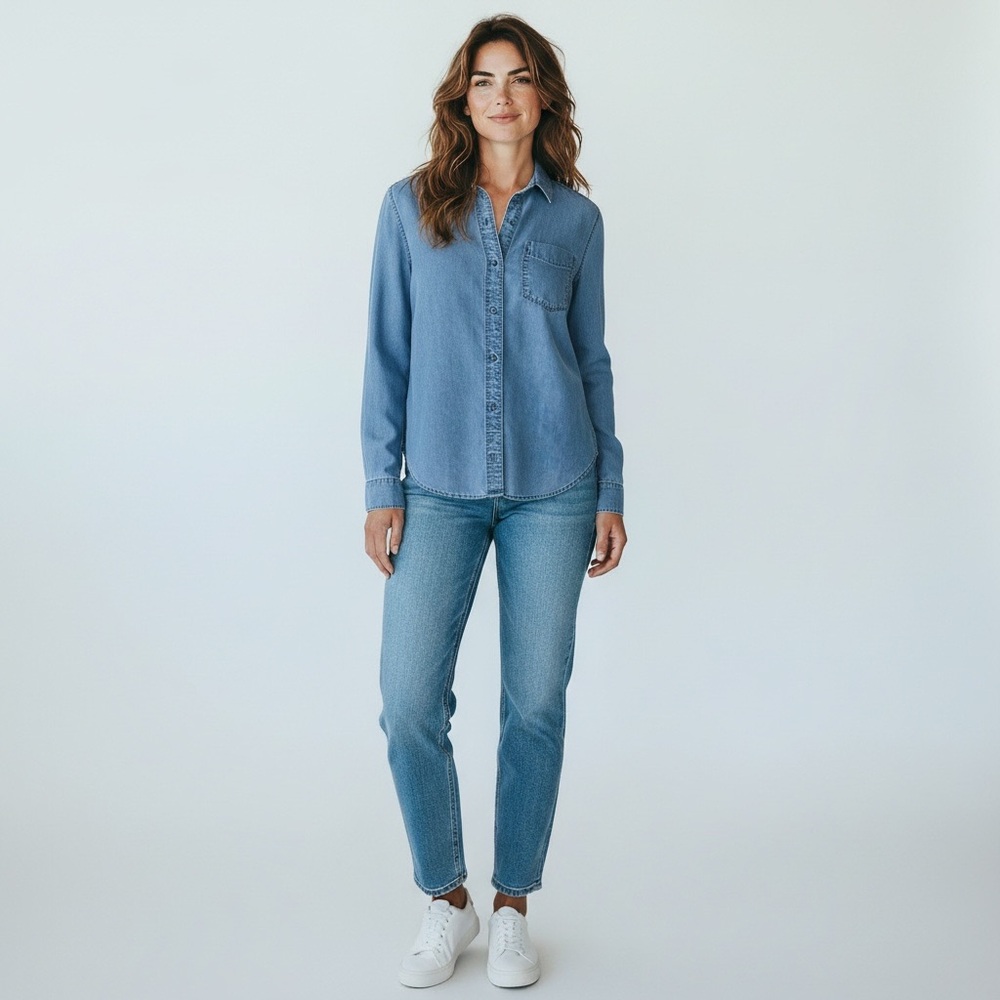 Athleta Button Down Denim Shirt Woman Sz XS